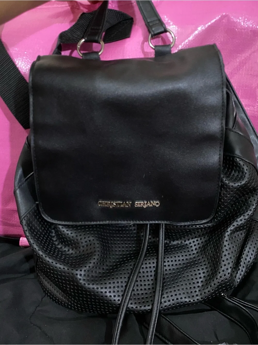 christian siriano black leather backpack New York Women's Satchel Bag Purse, with gold hardware accents Christian Siriano Black Perforated Faux